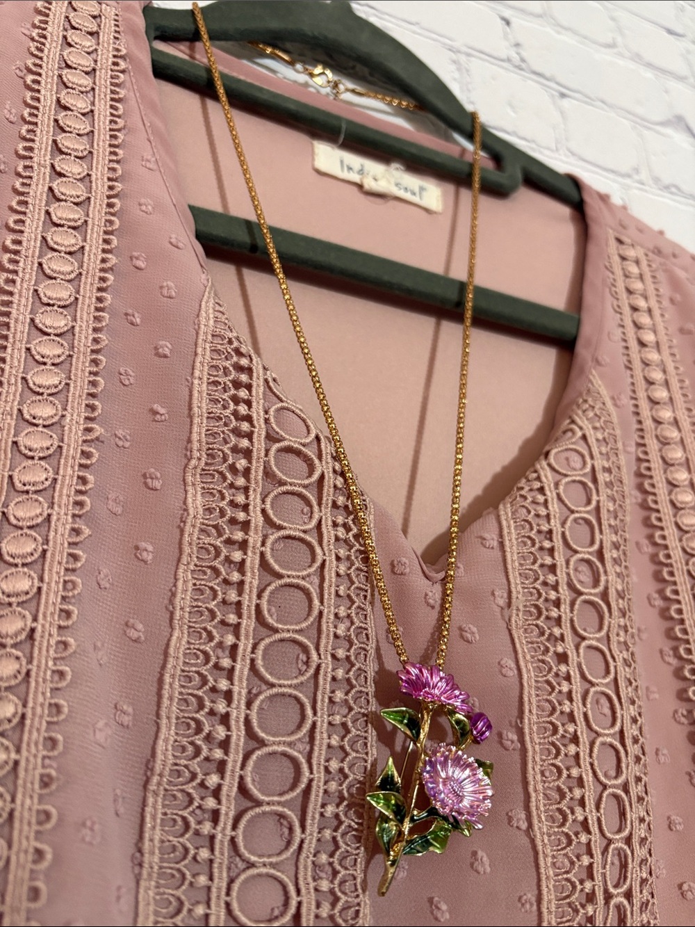 Betsey Johnson Pink Flower Pendant Brooch Necklace -